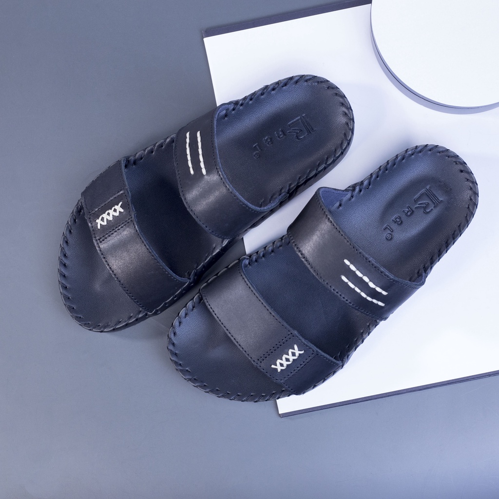 Dép Nam hai quai ngang trơn khâu chỉ 4 dấu nhân , mã H