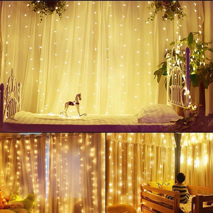 ĐÈN RÈM MÀNH MƯA TRANG TRÍ NHÀ CỬA - DÂY 8 SỢI, DÀI 3M NGANG 2M