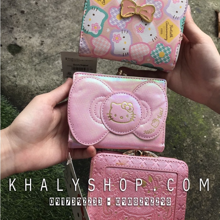 Bóp ví Kitty tiền cầm tay nút bấm da mềm kiểu ánh kim nơ to Hello Kitty nhiều ngăn ( 12x5x9cm) 💛🦄