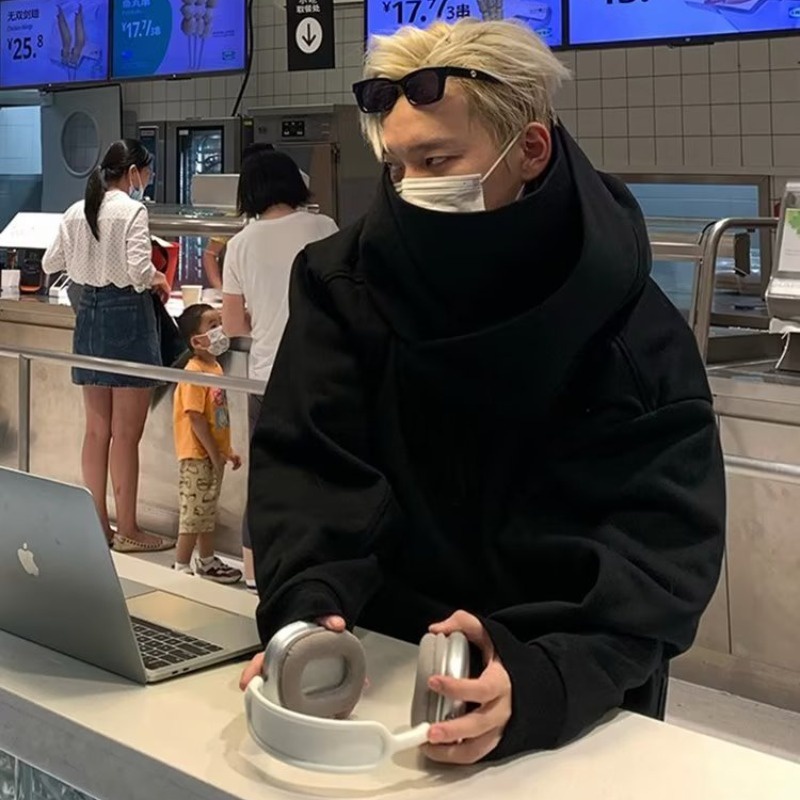 ♞AFF LIGA♞ Áo Hoodie Cổ Cao Dáng Rộng Phong Cách Hàn Quốc Thời Trang Mùa Thu Cho Nam