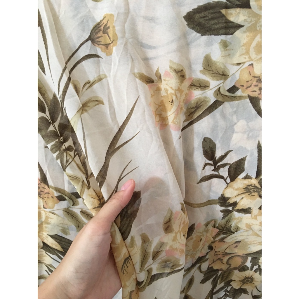 vải voan da hoa lá nâu vàng
