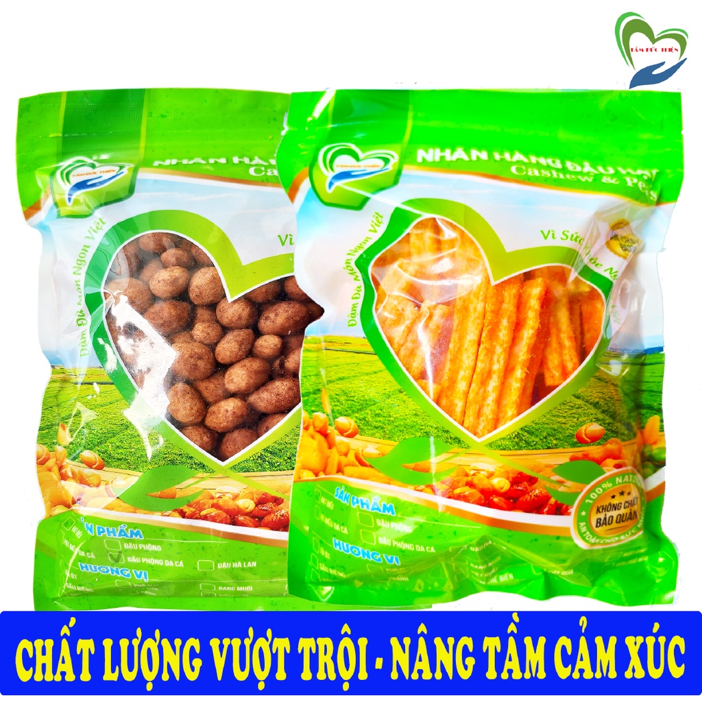 Combo 2 Túi: Đậu Phộng Da Cá Cacao 500GR và Túi Bánh Khoai Tây Phô Mai Que &amp; Đậu Hà Lan 178GR Tâm Đức Thiện