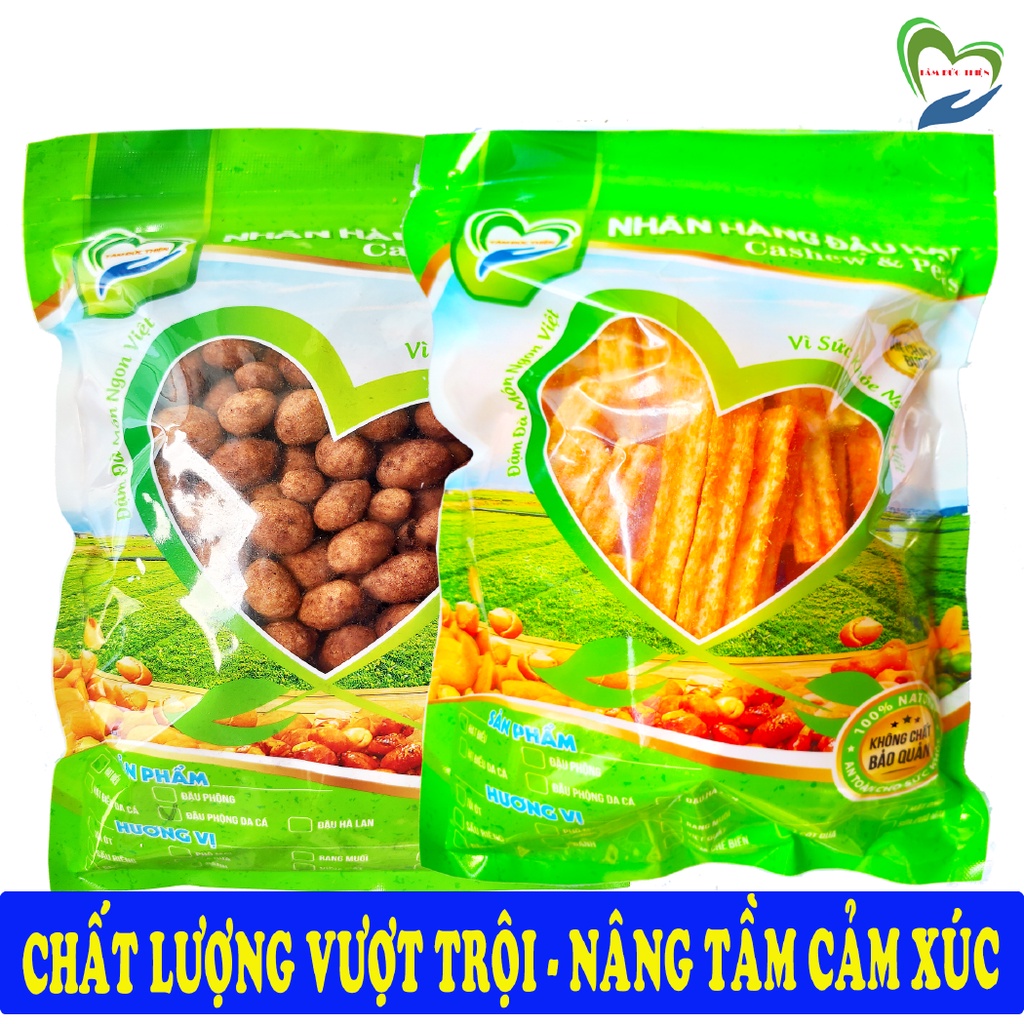 Combo 2 Túi: Đậu Phộng Da Cá Cacao 500GR và Túi Bánh Khoai Tây Phô Mai Que & Đậu Hà Lan 178GR Tâm Đức Thiện đồ ăn vặt