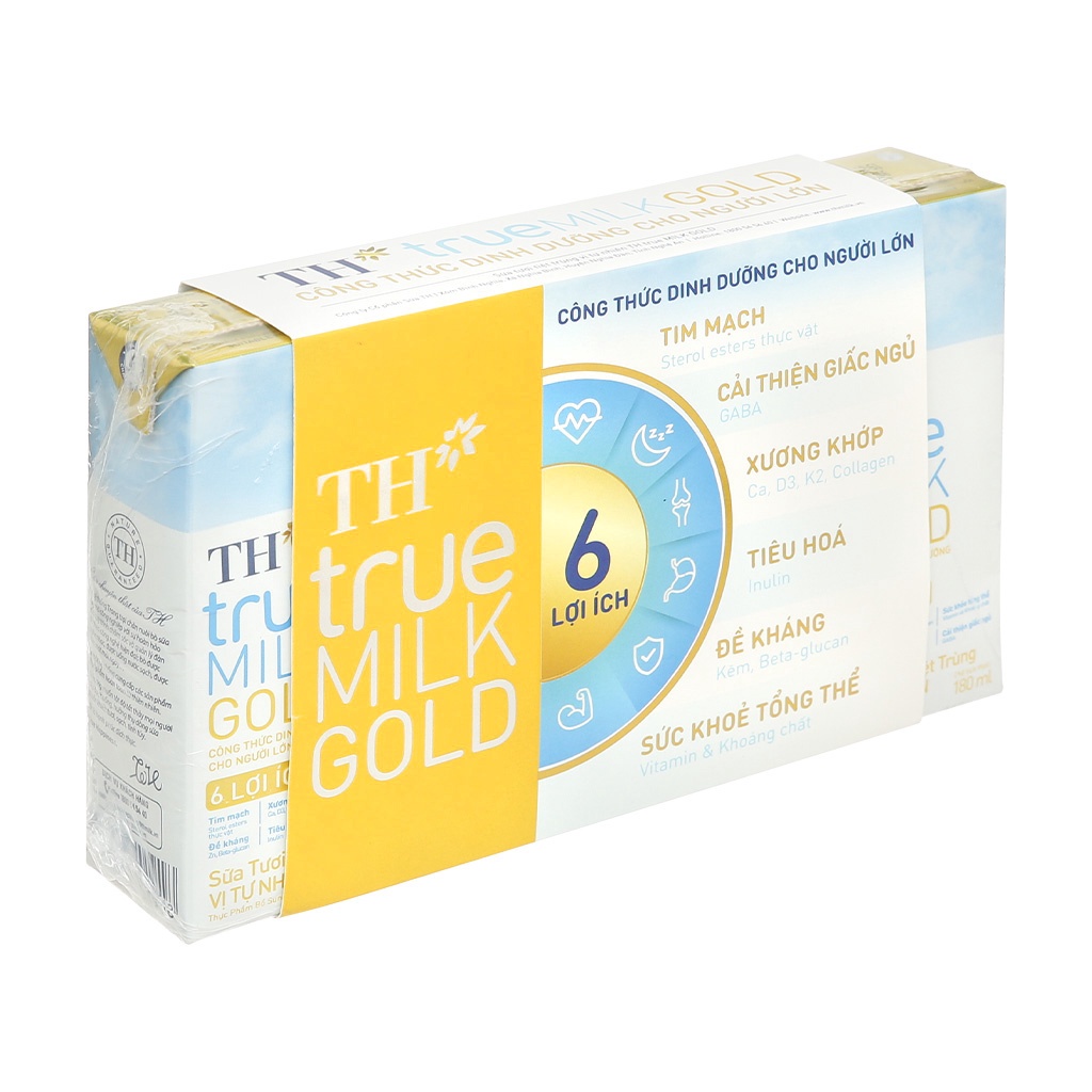 [HSD T8-2023] Lốc 4 hộp sữa tươi tiệt trùng vị tự nhiên TH true MILK Gold 180ml