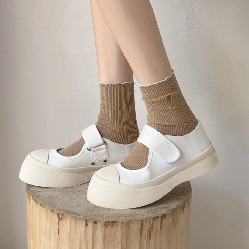 1 Đôi Vớ Cotton Cổ Trung Thêu Hình Hoa Tulip Màu Sắc Trơn Phong Cách Nhật Bản Thời Trang Thu Đông Cho Nữ