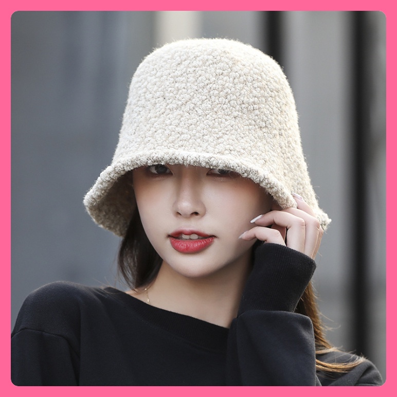 Mũ tai bèo nón bucket chất lông cừu dày mịn giữ ấm cực tốt mùa thu đông, mũ bông đội đôi đội nhóm đi học đi chơi cực xin