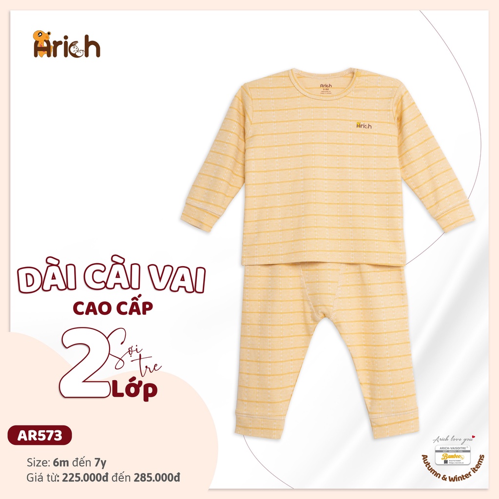 Bộ quần áo dài vai thu đông Arich vải sợi tre 2 lớp mềm mịn, đồ bộ cho bé co giãn 4 chiều, giữ nhiệt cho cơ thể