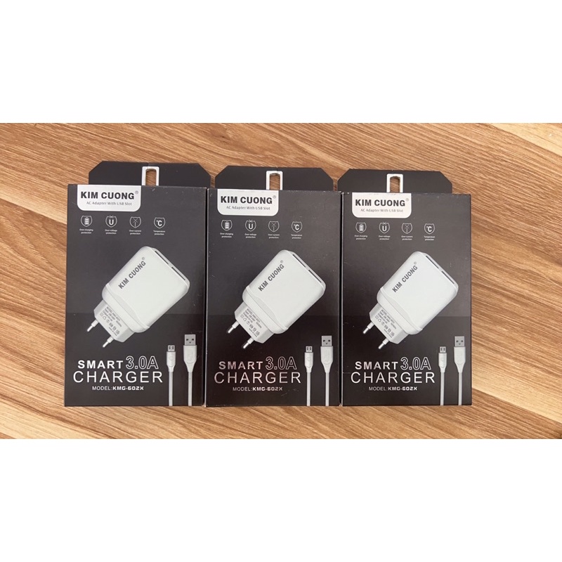 Combo Sạc Cáp 3A Kim Cương 2 cổng USB kèm cáp micro
