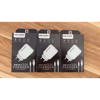 Combo Sạc Cáp 3A Kim Cương 2 cổng USB kèm cáp micro