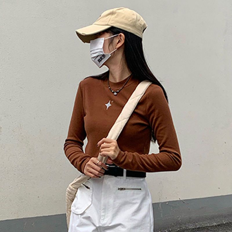 Áo thun COZOKC tay dài cổ cao dáng ôm thời trang cho nữ