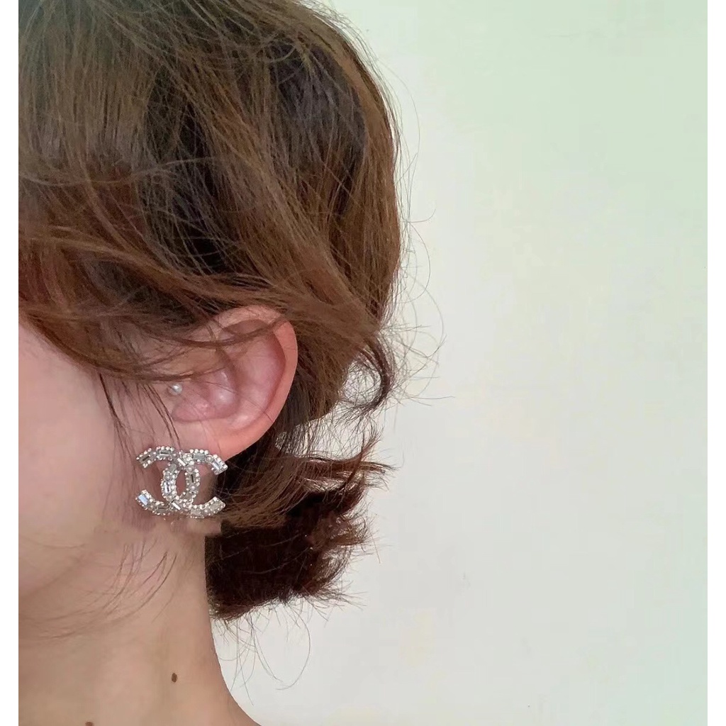 Bông Tai Mạ Bạc 925 Hình Chữ C Đính Ngọc Trai Thời Trang