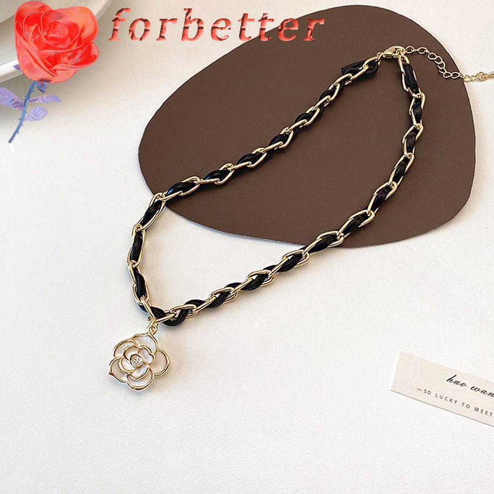Dây chuyền choker da PU mặt hoa trà phong cách cổ điển thời trang dành cho nữ