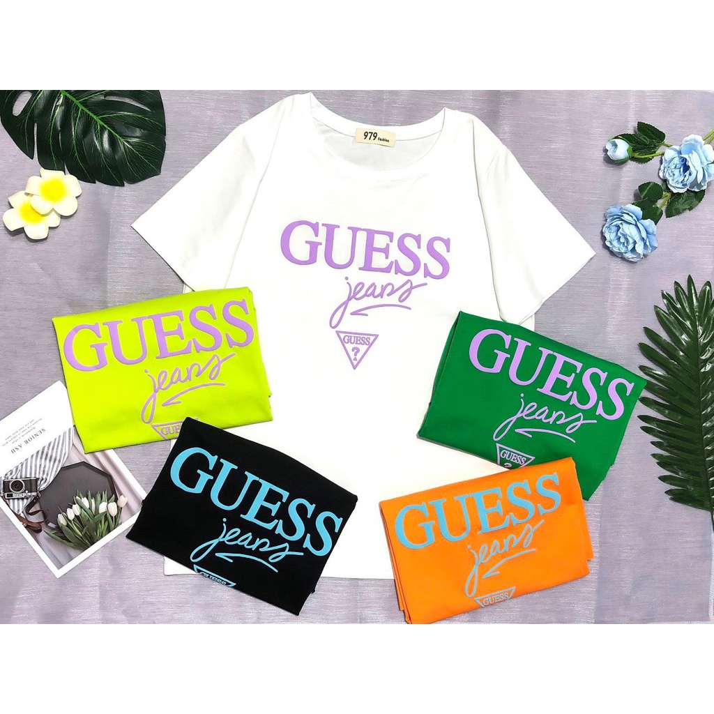 Áo thun cotton nữ form vừa in chữ Guess