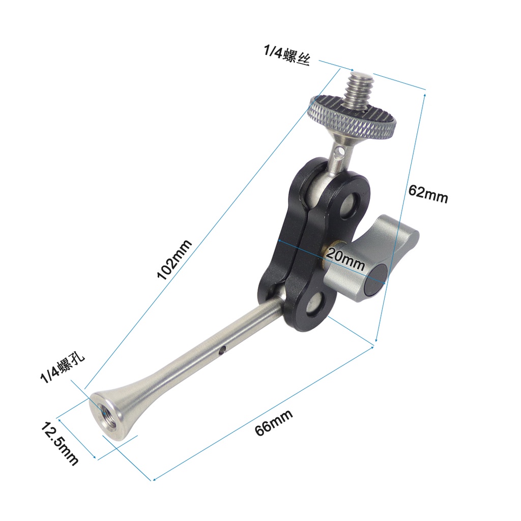 Cánh Tay Đòn Mini Hai Đầu Bi 1 / 4 inch CNC Cho Giá Ba Chân Camera Đèn LED Video