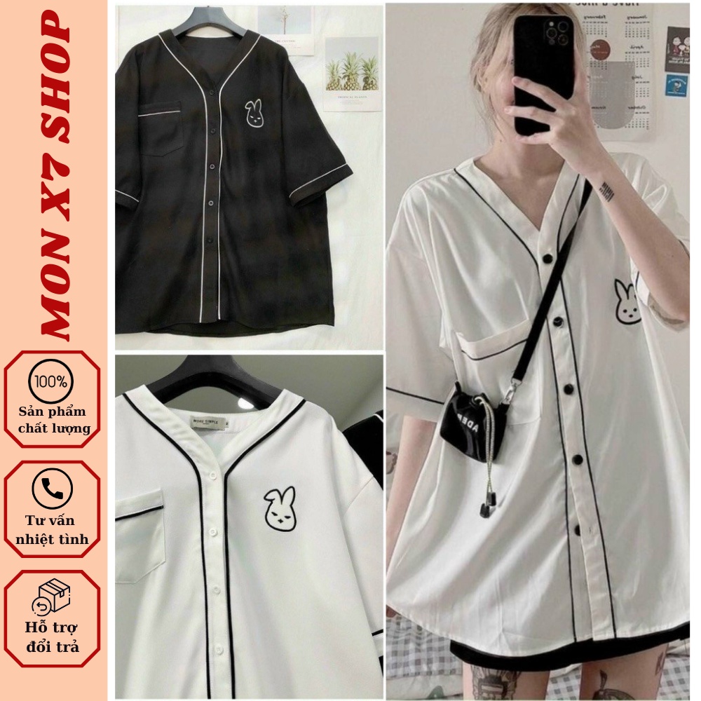 Áo Sơ Mi Tay Lỡ Unisex Chất Lụa Logo Thuê Gấu Viền Màu Trắng Đen Có Túi Form Rộng - Monx7 Shop