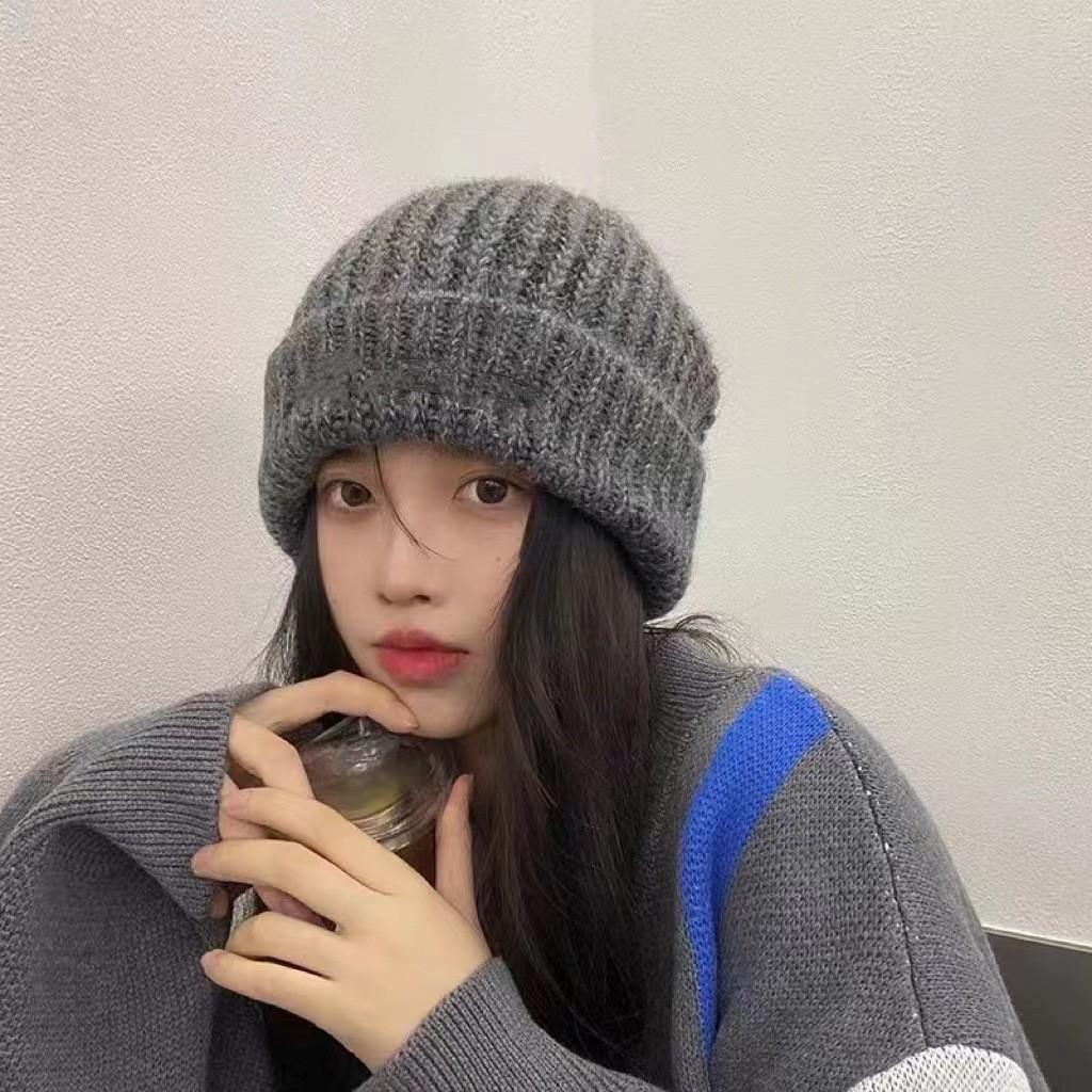 PVN55552 Mũ len nam nữ oversize nón len trơn dệt kim giữ ấm