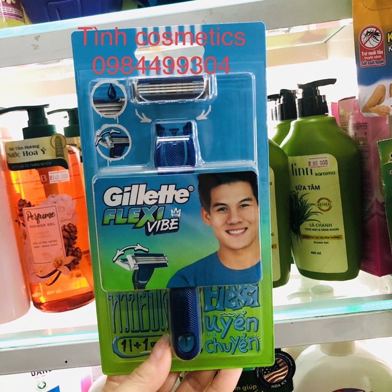 Dao Cạo Râu GILLETTE Flexi Vibe Hộp 1 Cán Dao Và 1 Lưỡi, bàn cạo râu 3 lưỡi dành cho nam giới