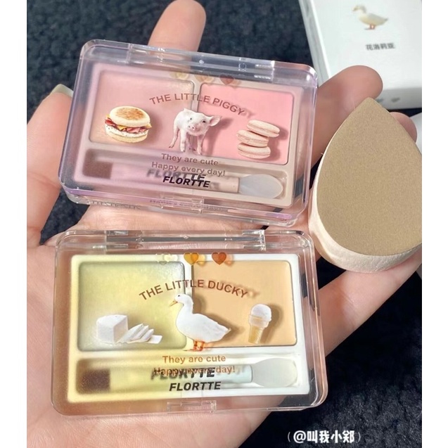 Phấn Bắt Sáng Dạng Lì Màu Đôi Flortte + Phấn Bắt Sáng