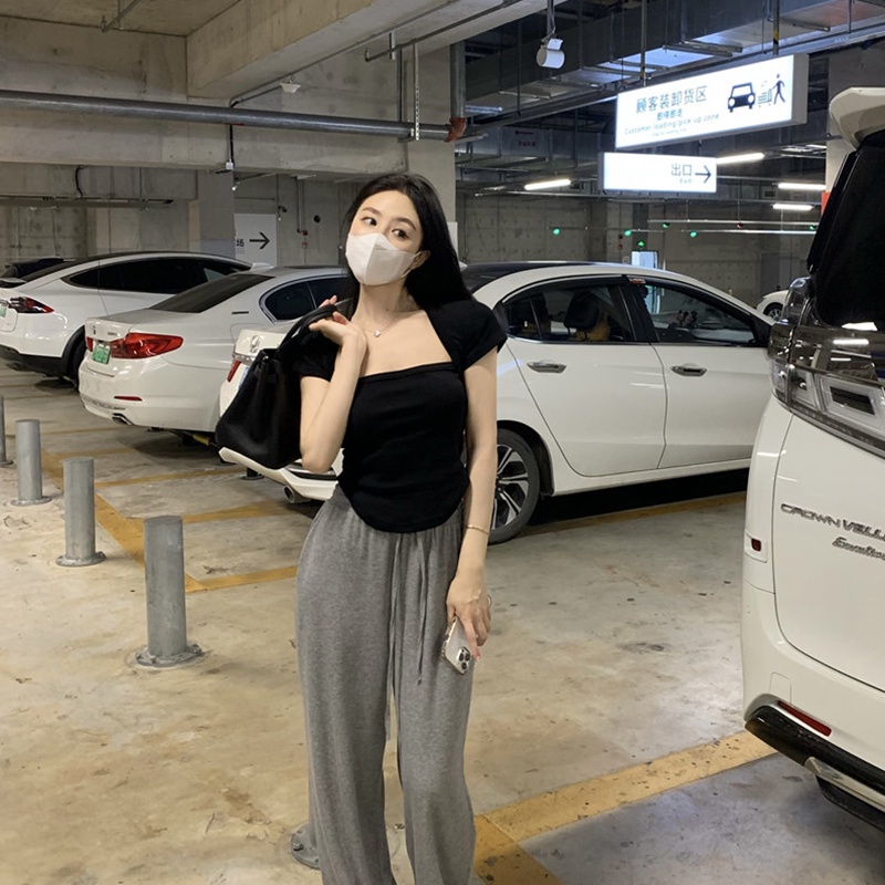 IELGY Áo Thun Tay Ngắn Cổ Vuông Dáng Ôm Thời Trang Dành Cho Nữ