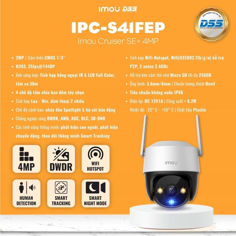 Camera IMOU IP Wifi ngoài trời xoay S42FP 4MP 2K có màu ban đêm chính hãng | BigBuy360 - bigbuy360.vn