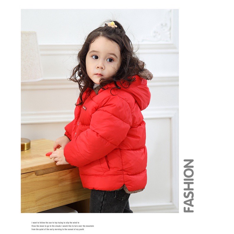 Áo phao lót lông siêu ấm cho bé hình tai gấu, áo khoác phao béo hàng Quảng Châu cao cấp cho bé trai và bé gái 8-25kg