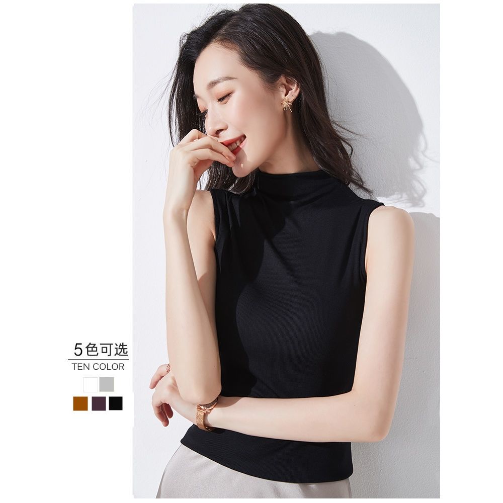 Đặc Biệt Áo Thun Đen Không Tay Cổ Lọ Thời Trang Mùa Hè Hàng Mới Dành Cho Bạn Nữ