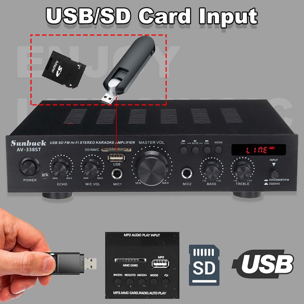 Ampli 5.1  bluetooth karaoke Sunbuck 338St cao cấp, công suất hàng chính hãng bảo hành 12 tháng