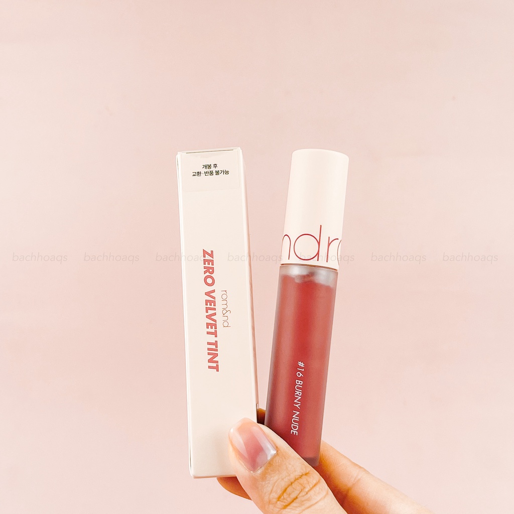 Son kem lì mềm mượt lâu trôi Romand Nude Zero Velvet Tint màu 16 hồng đất Burny Nude Mẫu Mới 2022