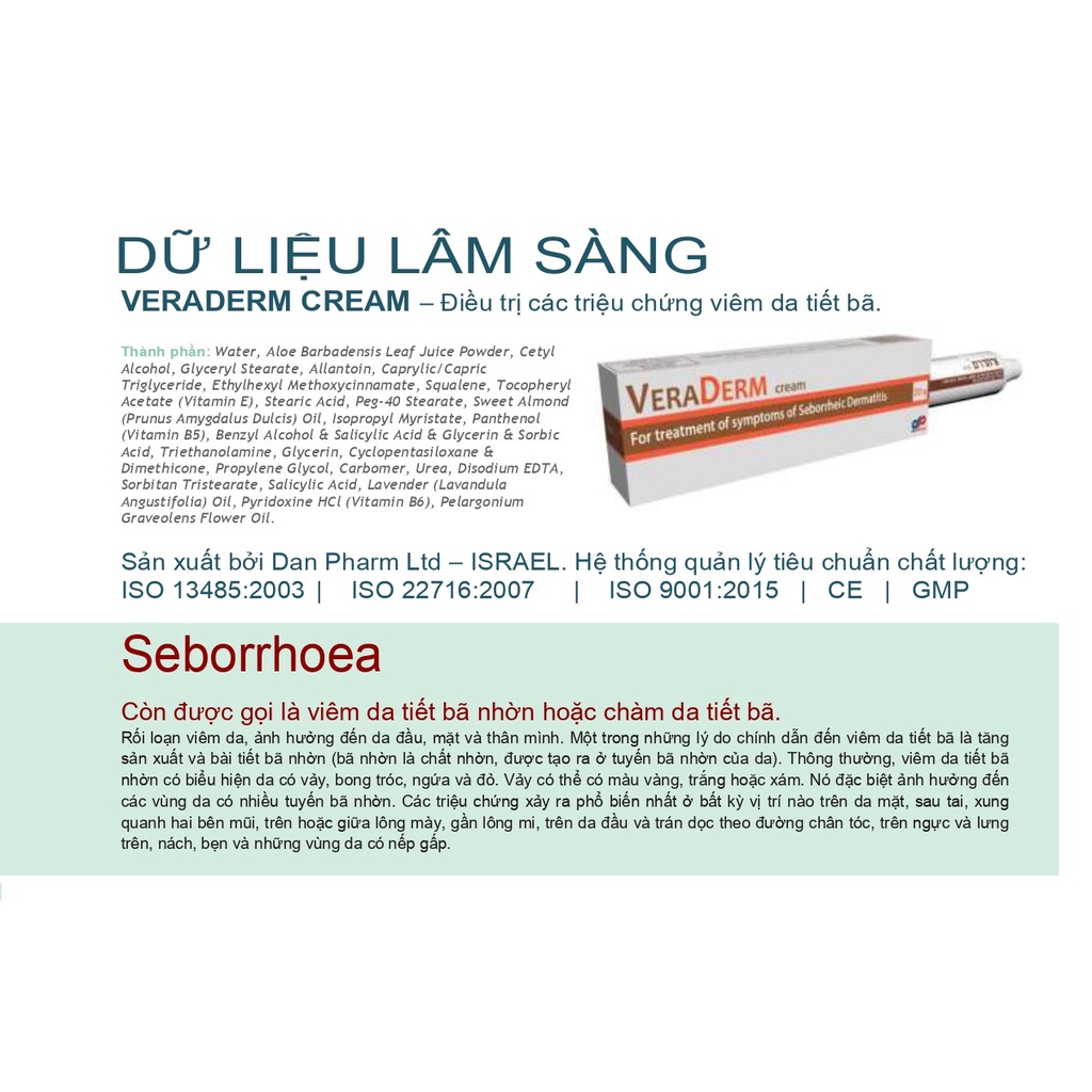 Kem bôi hỗ trợ viêm da tiết bã nhờn VERADERM Dan pharm Tube 60g xuất xứ ISRAEL - POLIPHARM