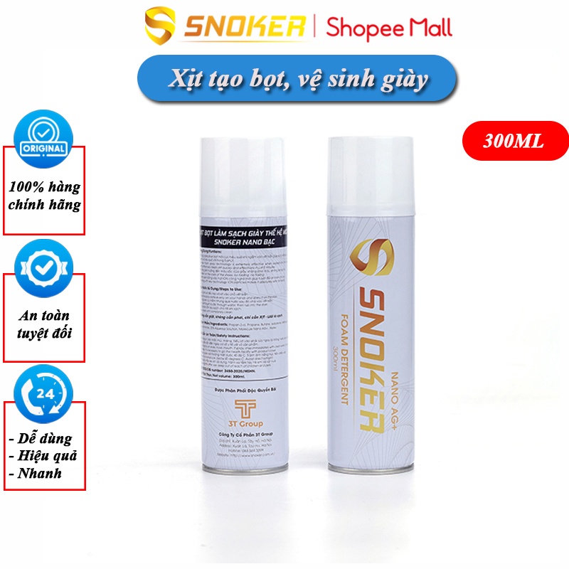 Bình xịt vệ sinh giày chính hãng SNOKER, Chai xịt tạo bọt giặt giày khô, túi xách, sofa, mũ bảo hiểm...