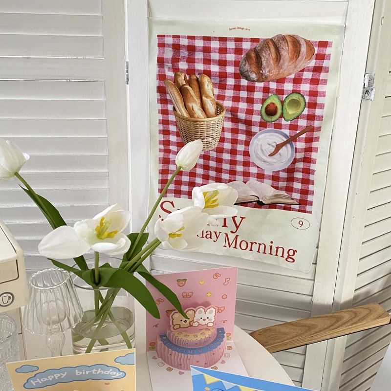 Thảm Treo Tường Trang Trí In Hình Thức Ăn Phong Cách Hàn Quốc