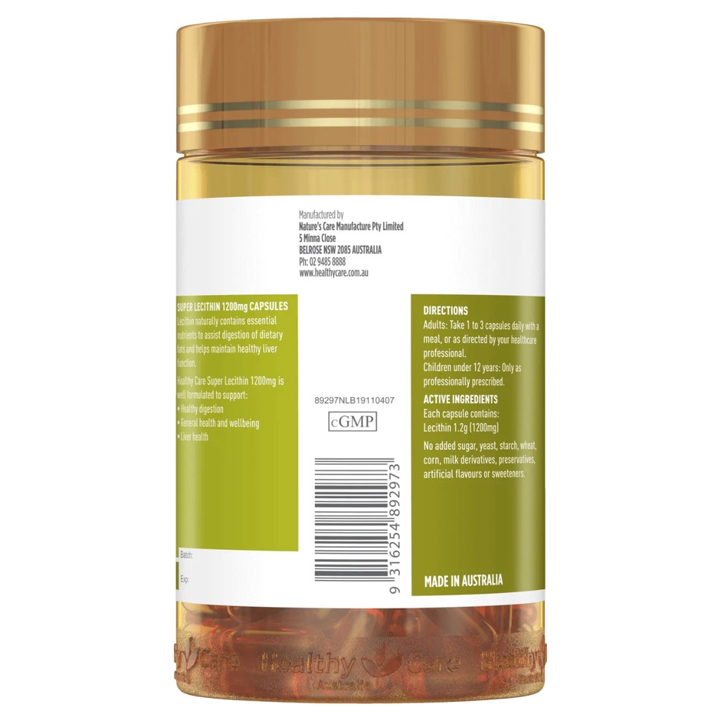 Viên uống mầm đậu nành Healthy Care Super Lecithin 1200mg Hộp 100v