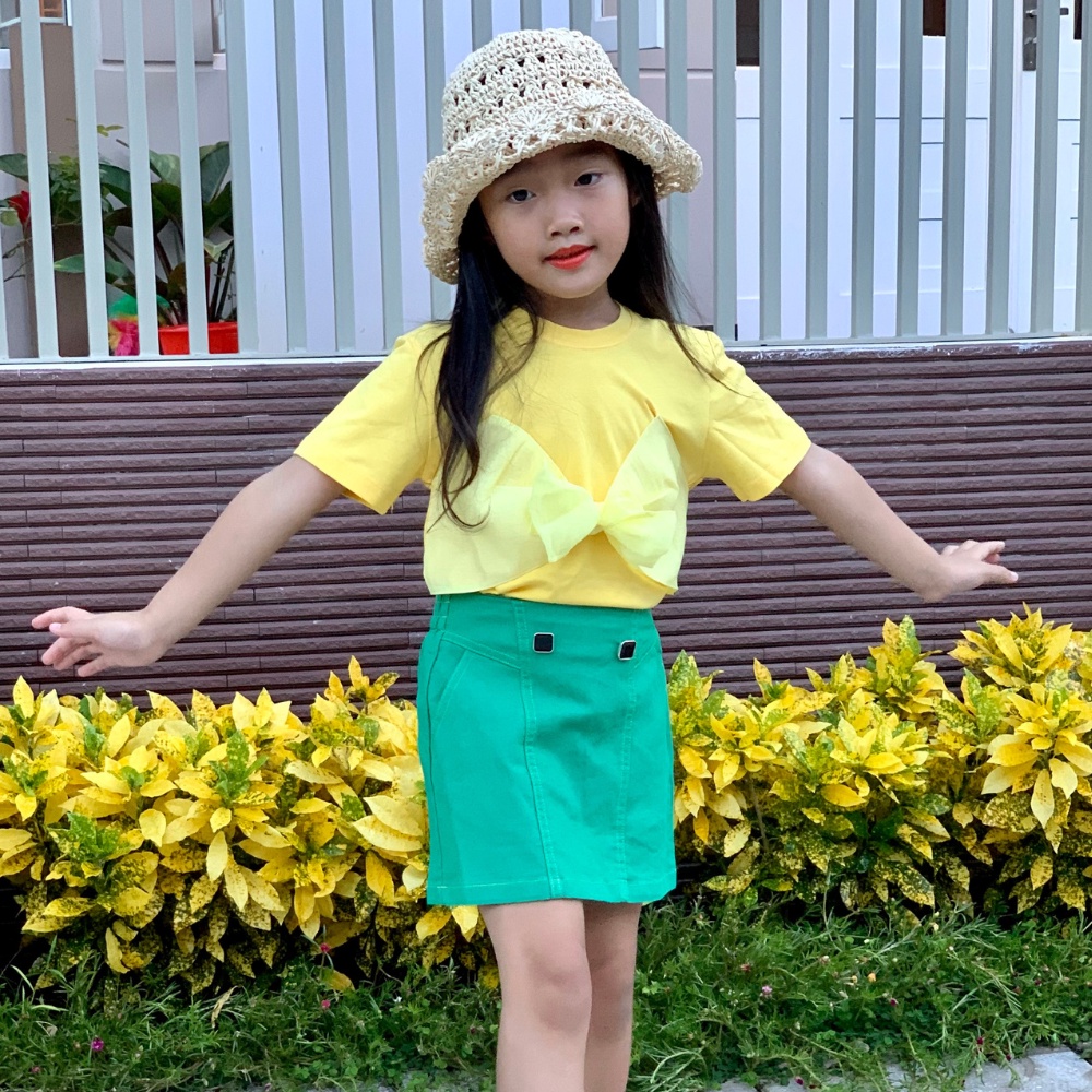 Áo thun cho bé gái cao cấp phối nơ dễ thương - JJ Kids