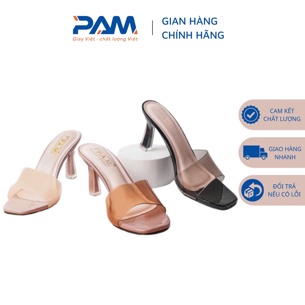 Guốc Cao Gót PAM Giày Việt - Chất Lượng Việt Quai Ngang Nhựa Mica Cao 7cm Kiểu Dáng Thanh Lịch - CG23003 - Size 35-39
