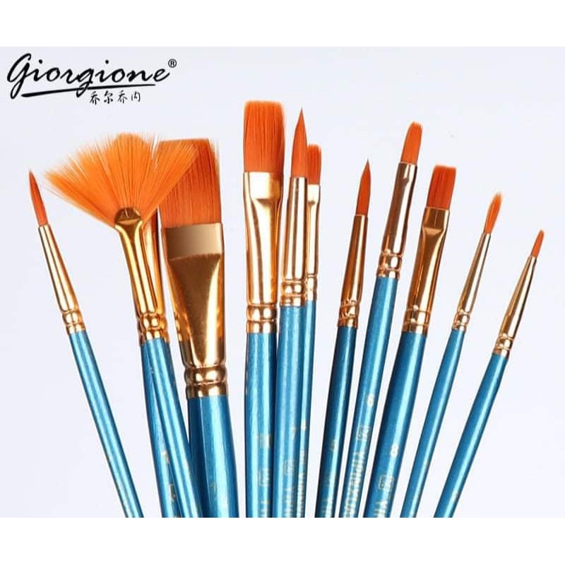 Bộ cọ 12 cây chuyên dụng Giorgione tô vẽ tranh sơn dầu màu nước an toàn màu trắng, xanh, nâu
