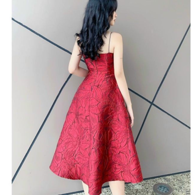 Đầm gấm hoa cao cấp (có mút) sang chảnh mặc đi tiệc,noel,Tết