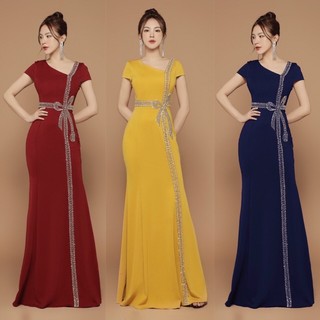 Đầm dạ hội cổ xéo kết pha lê nơ dài. Hàng TK