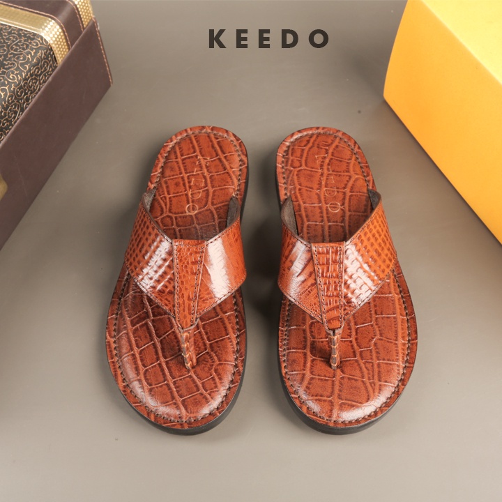 Dép Kẹp Nam Cao Cấp Da Bò Vân Cá Sấu KEEDO KD8021 full box