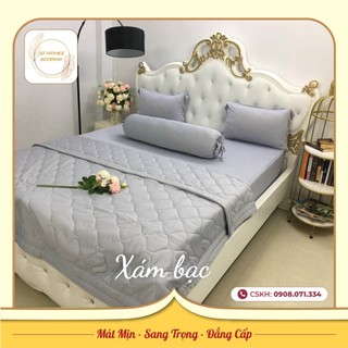 (Rẻ Vô Địch) Bộ 4 Món Ga Gối Thun Mát Mềm Thun Lạnh Cao Cấp AT HOME - Xám Bạc