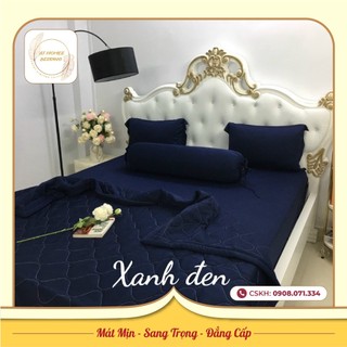 (Rẻ Vô Địch) Ga - Drap Giường Lẻ Thun Mát Lạnh Thương hiệu AT HOME - Màu Xanh Đen