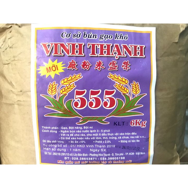bao bún gạo khô 6kg hiệu vinh thạnh tím 555 không đóng gói