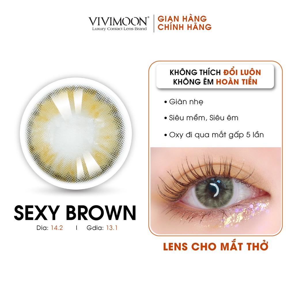 Lens cận nâu tây cho mắt thở Hàn Quốc Vivimoon Sexy Brown 13.1mm