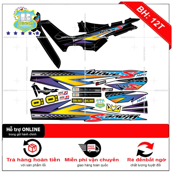DECAL PVC 5 LỚP CHẤT LƯỢNG CAO Tem rời wave nhỏ đời đầu đen