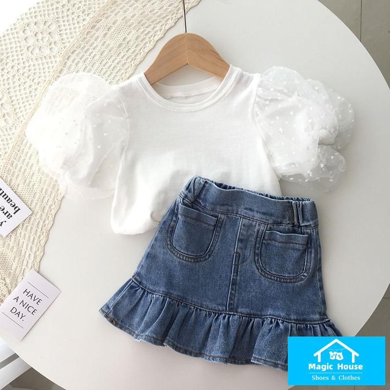 Chân Váy Denim Lửng Dáng Ngắn Phong Cách Mới 2022 Hợp Thời Trang Cho Bé Gái