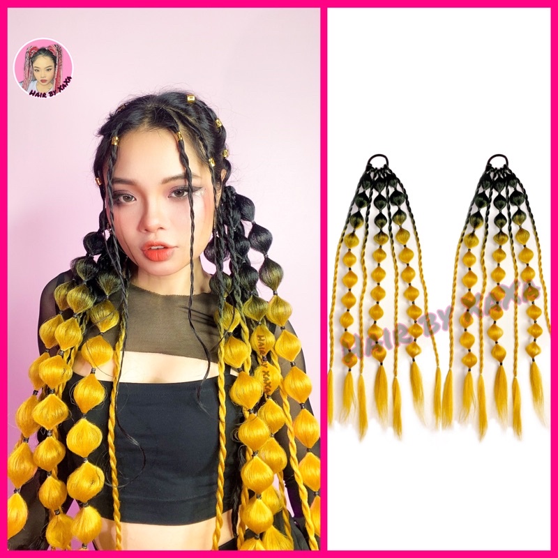 Một dây thun buộc Chùm Tóc Giả Thắt Bím 7 Sợi Hồ Lô Bong Bóng Rave, Music Festival, EDM X38