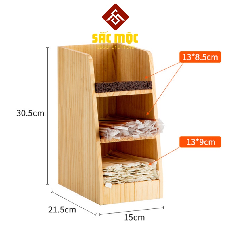 Kệ Đựng Ly Cốc (LN85-24) Ly Trà Sữa, Ly Giấy, Ly Nhựa, Đựng Túi Trà, Đựng Ống Hút Bằng Gỗ Thông Cao Cấp