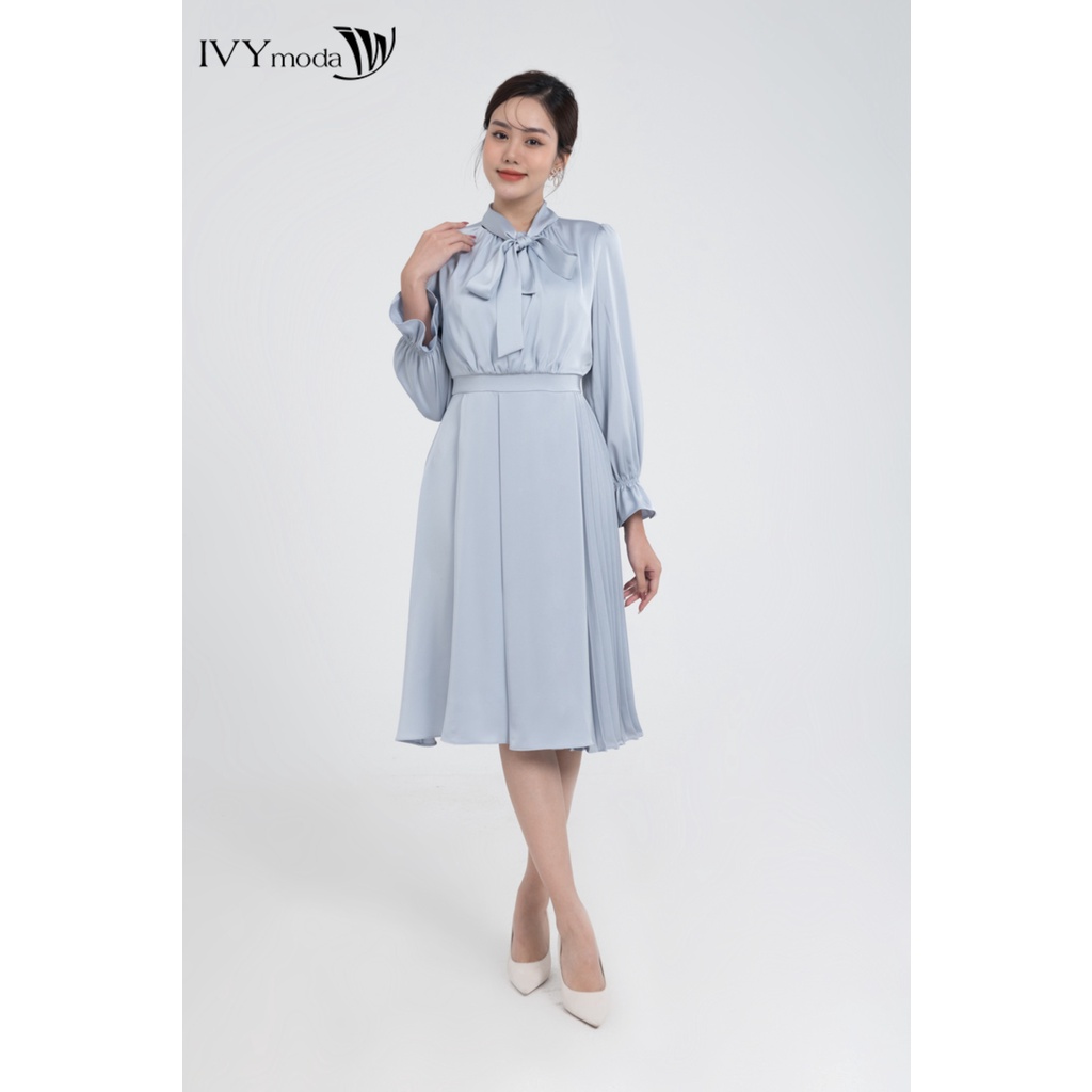 Đầm lụa xếp ly xòe nữ IVY moda MS 48T0223