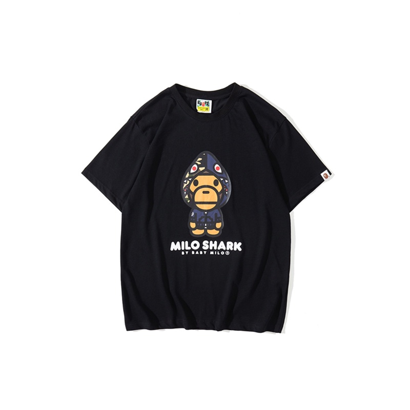 Áo Thun Cotton Cổ Tròn Tay Ngắn In Hình Cá Mập BAPE BABY MILO Blue Shark Thời Trang Đường Phố Cho Cặp Đôi