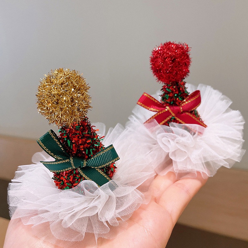 Kẹp tóc IQ Angel đính nơ kẻ sọc họa tiết giáng sinh ba chiều dễ thương cho bé