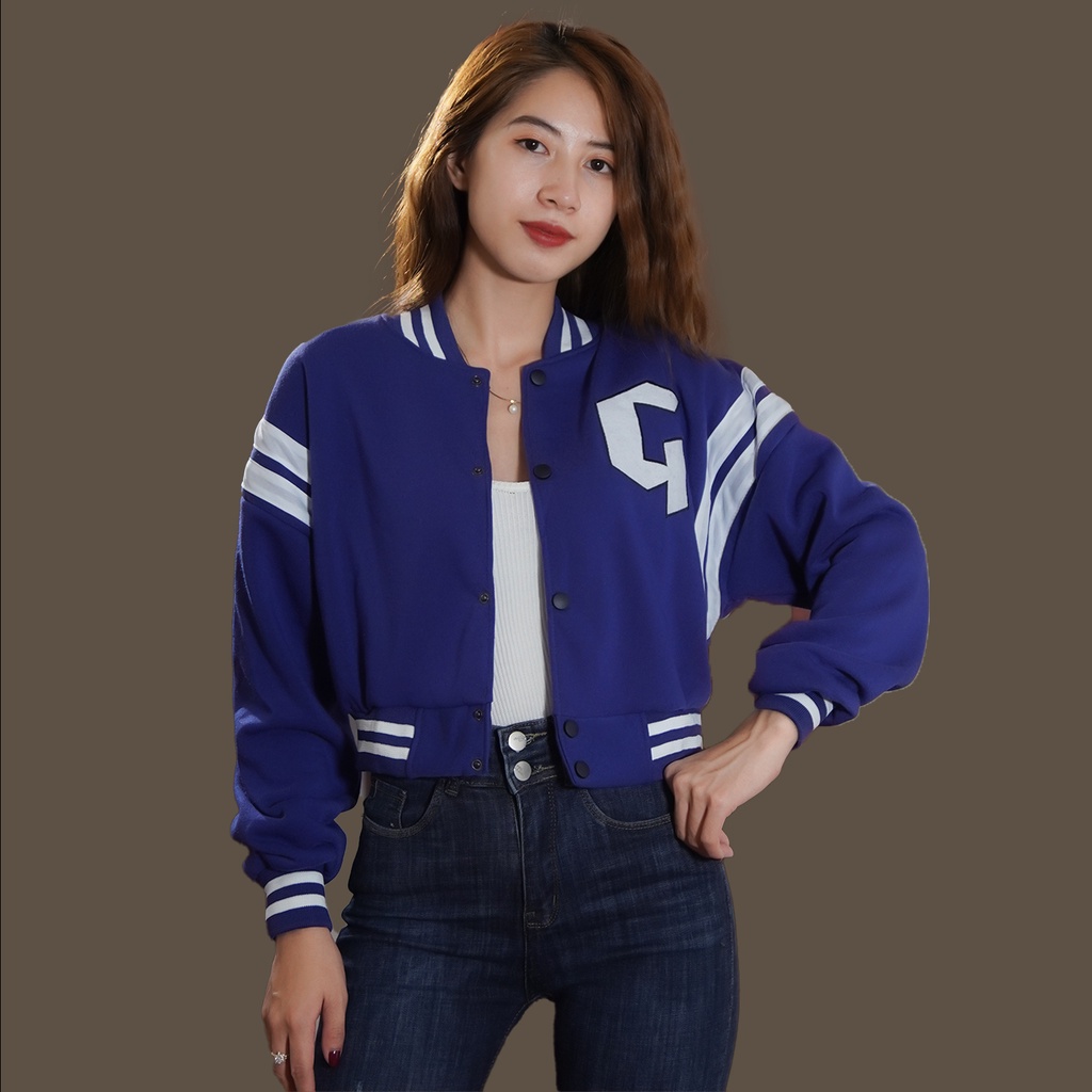 Áo khoác bomber croptop nữ dáng lửng thêu G uniex ulzzang phom rộng bấm cúc sexy hàn quốc 4YOUNG BB311